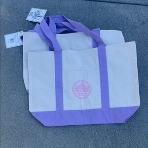 NWT! Trader Joe’s Cream and Lavender Canvas Tote Bag